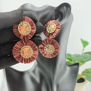Boho Double Disc Statement Earrings — Warm Terracotta & Gold
